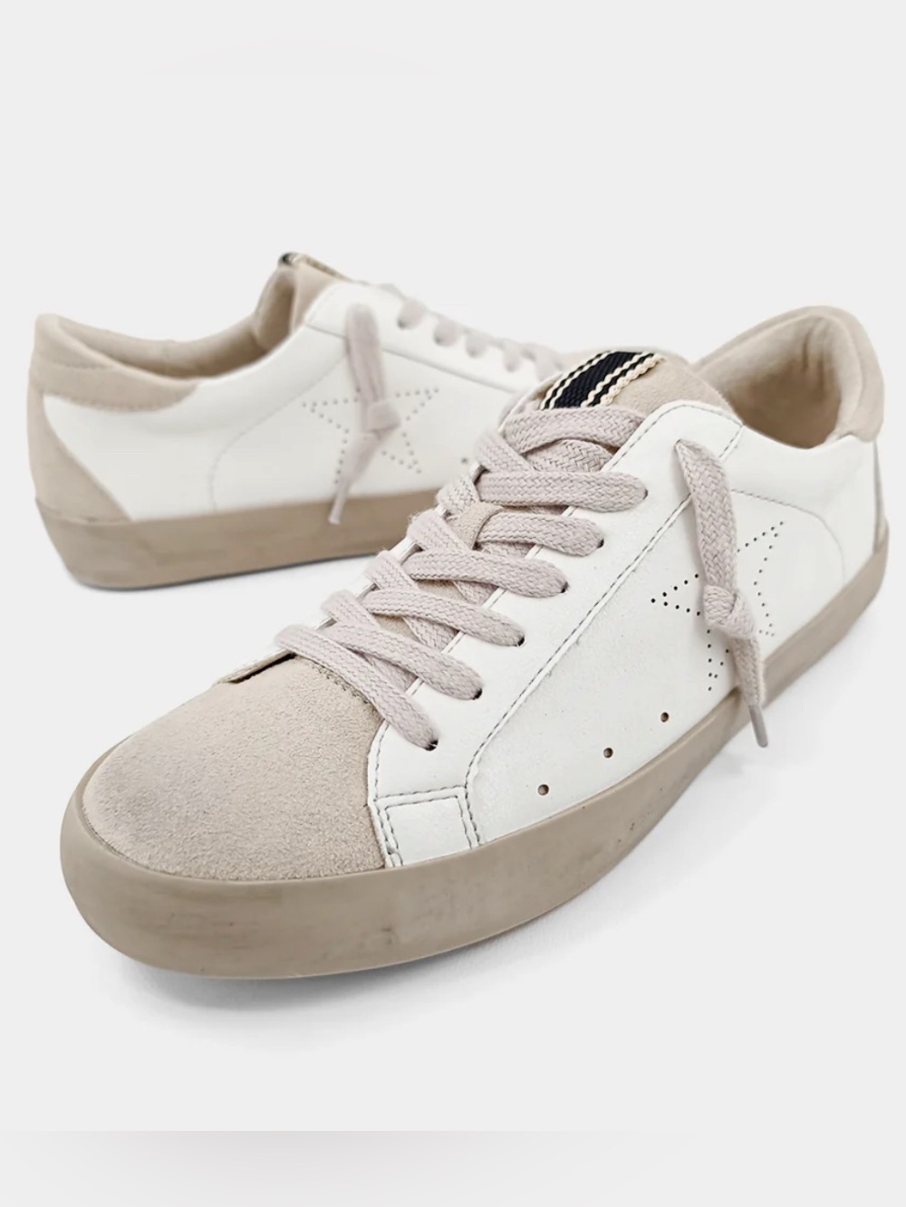 SHU SHOP Mia White Vintage Inspired Distressed Star Low Top Sneaker Size 5 New